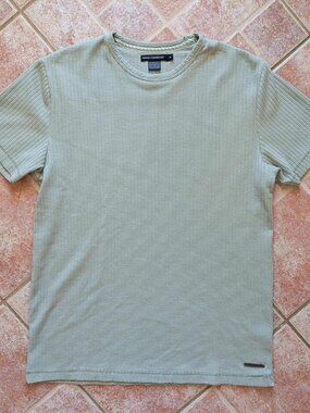 French Connection T-Shirt Mens Medium Sage Green Textured Waffle Knit